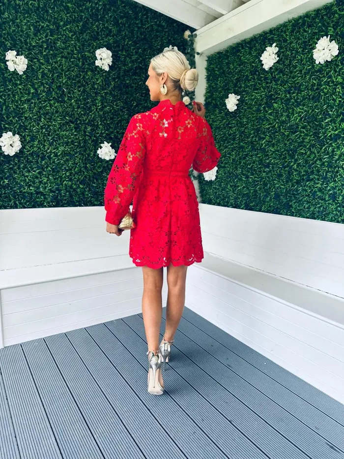 Women Day Dress Canella Lane Sydney Crochet Detail Dress Red