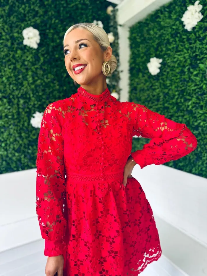 Women Day Dress Canella Lane Sydney Crochet Detail Dress Red