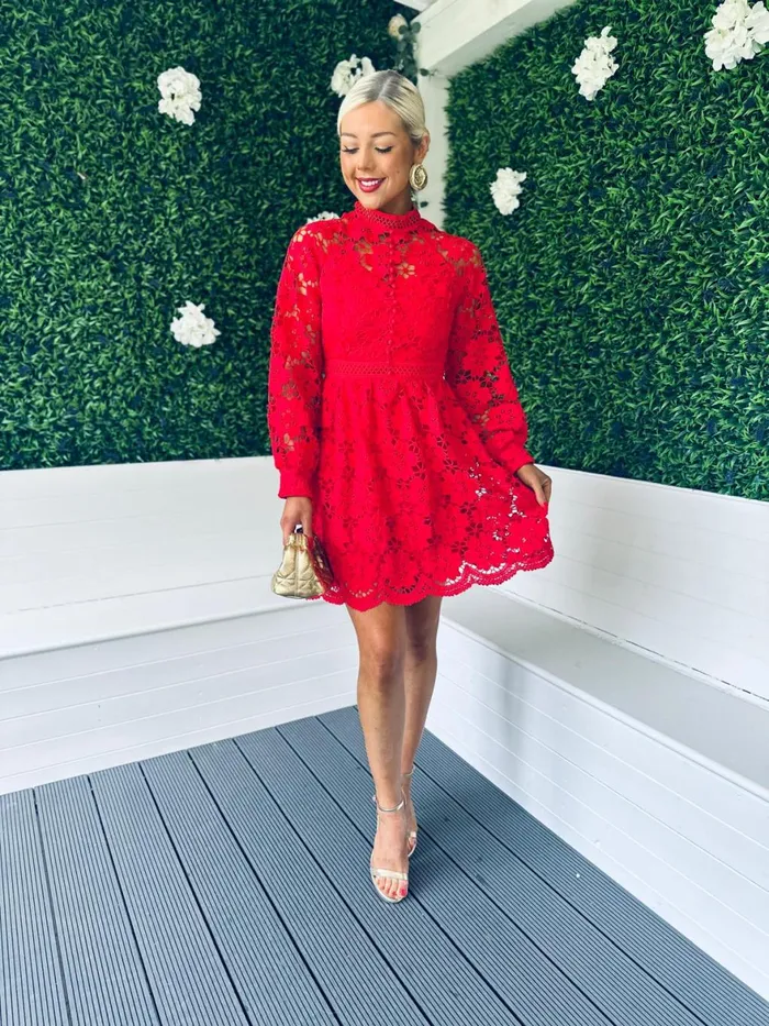 Women Day Dress Canella Lane Sydney Crochet Detail Dress Red