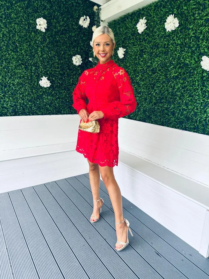 Women Day Dress Canella Lane Sydney Crochet Detail Dress Red