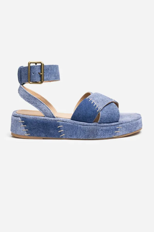 Women Denim Johnny Was PATCHWORK LEATHER JEAN PLATFORM SANDAL Denim
