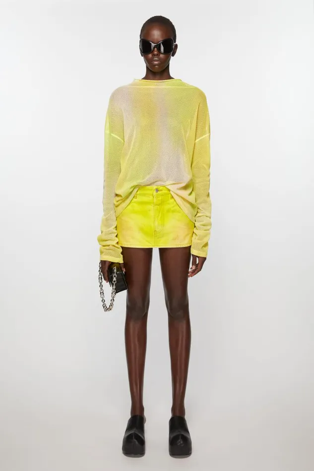 Women Denim Mini Skirt Neon Yellow Acne Studios Skirts