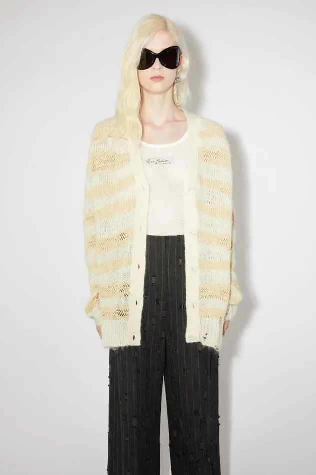 Women Distressed Stripe Cardigan Off Whiteecru Acne Studios Knitwear