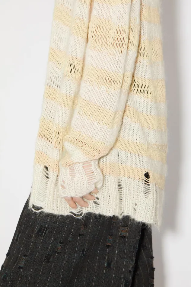 Women Distressed Stripe Cardigan Off Whiteecru Acne Studios Knitwear