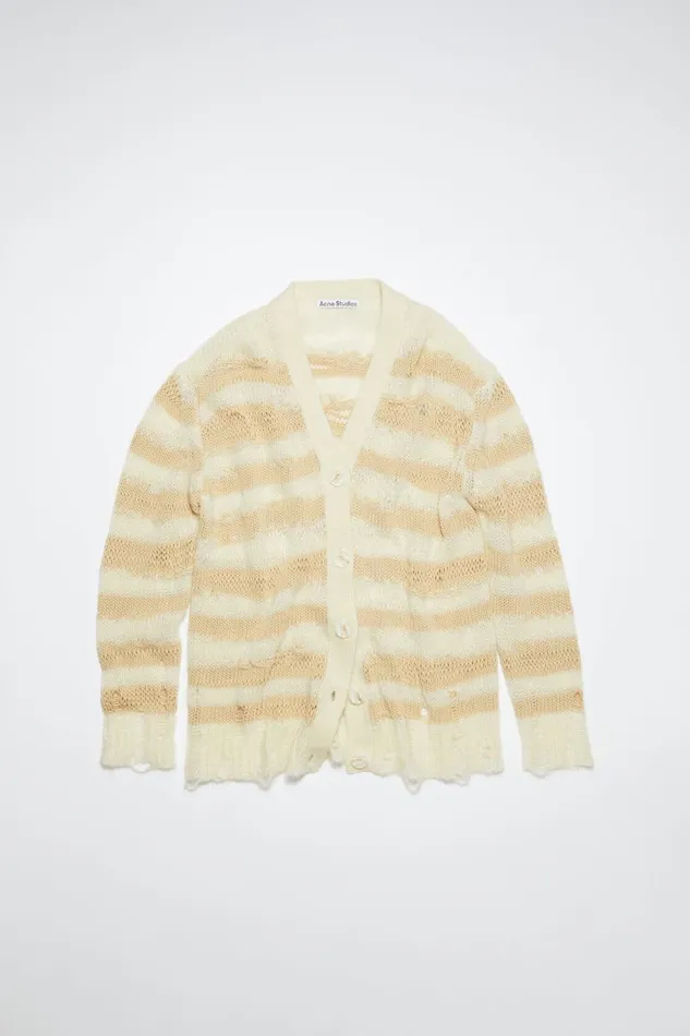 Women Distressed Stripe Cardigan Off Whiteecru Acne Studios Knitwear