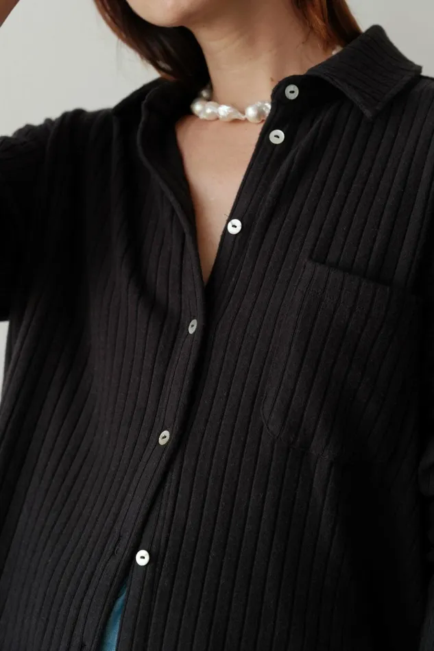 Women DONNI Tops The Sweater Rib Button Down