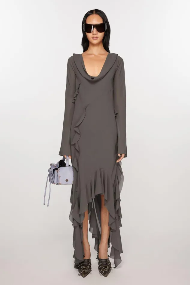 Women Drape Ruffle Dress Anthracite Grey Acne Studios Dresses