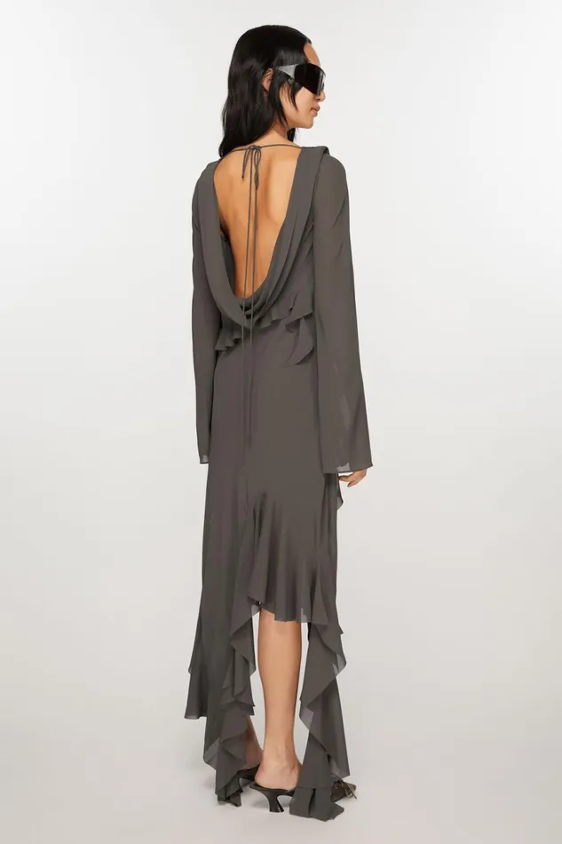 Women Drape Ruffle Dress Anthracite Grey Acne Studios Dresses