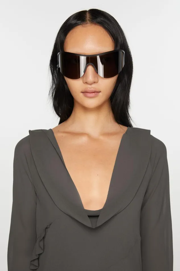 Women Drape Ruffle Dress Anthracite Grey Acne Studios Dresses