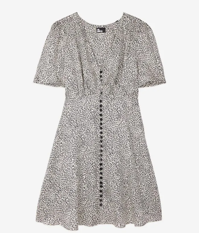 Women Dresses and Jumpsuits THE KOOPLES Ivory And Black Leopard Print Short Dress With Buttons Women Dresses and Jumpsuits THE KOOPLES Ivory And Black Leopard Print Short Dress With Buttons
