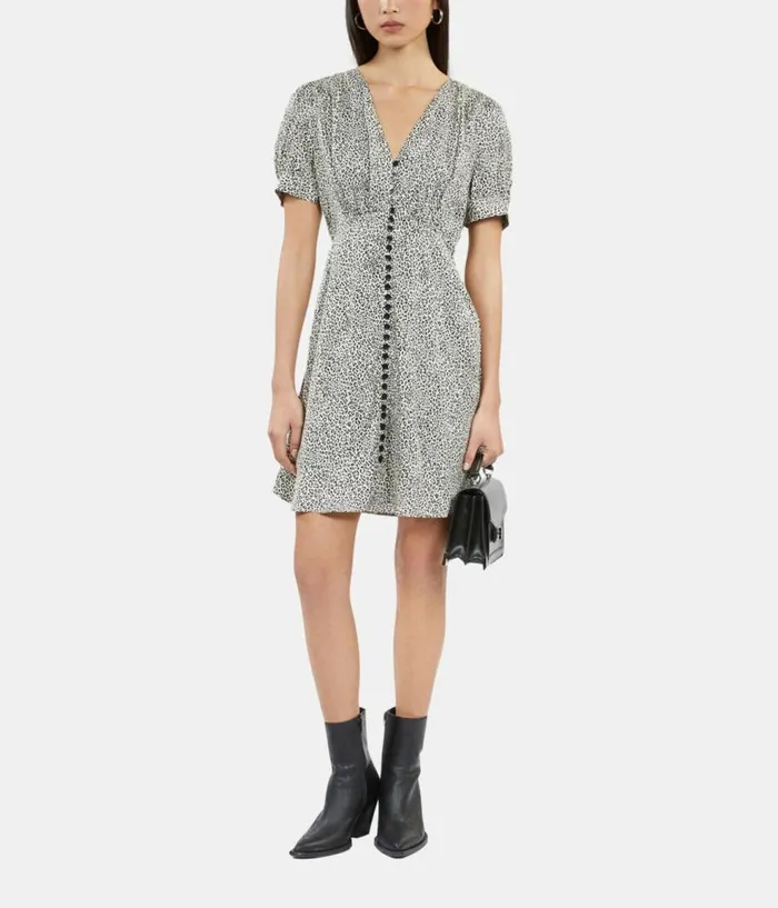 Women Dresses and Jumpsuits THE KOOPLES Ivory And Black Leopard Print Short Dress With Buttons Women Dresses and Jumpsuits THE KOOPLES Ivory And Black Leopard Print Short Dress With Buttons