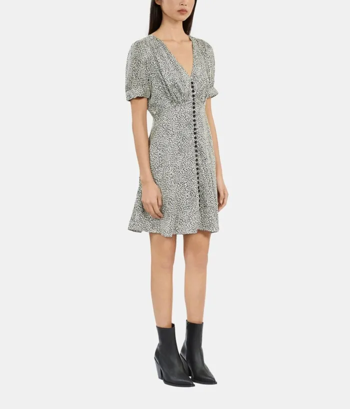 Women Dresses and Jumpsuits THE KOOPLES Ivory And Black Leopard Print Short Dress With Buttons Women Dresses and Jumpsuits THE KOOPLES Ivory And Black Leopard Print Short Dress With Buttons