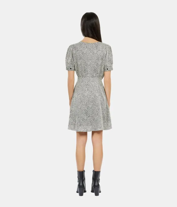 Women Dresses and Jumpsuits THE KOOPLES Ivory And Black Leopard Print Short Dress With Buttons Women Dresses and Jumpsuits THE KOOPLES Ivory And Black Leopard Print Short Dress With Buttons