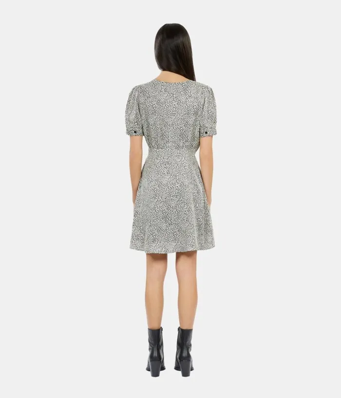 Women Dresses and Jumpsuits THE KOOPLES Ivory And Black Leopard Print Short Dress With Buttons Women Dresses and Jumpsuits THE KOOPLES Ivory And Black Leopard Print Short Dress With Buttons
