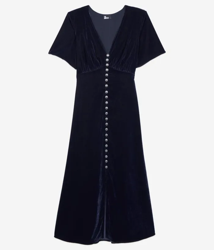 Women Dresses and Jumpsuits THE KOOPLES Long Navy Blue Velvet Dress