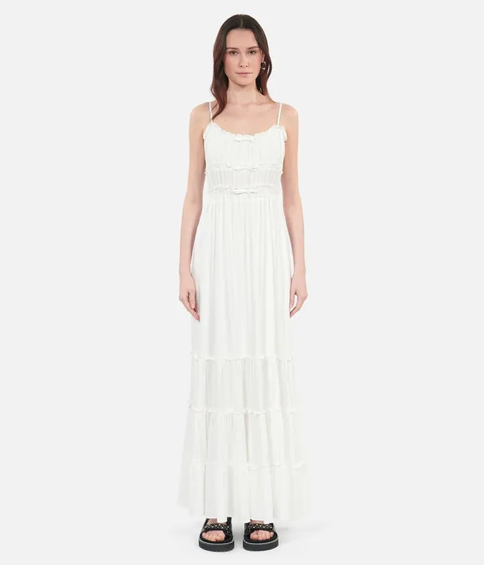 Women Dresses and Jumpsuits THE KOOPLES Long White Dress With Bows Women Dresses and Jumpsuits THE KOOPLES Long White Dress With Bows