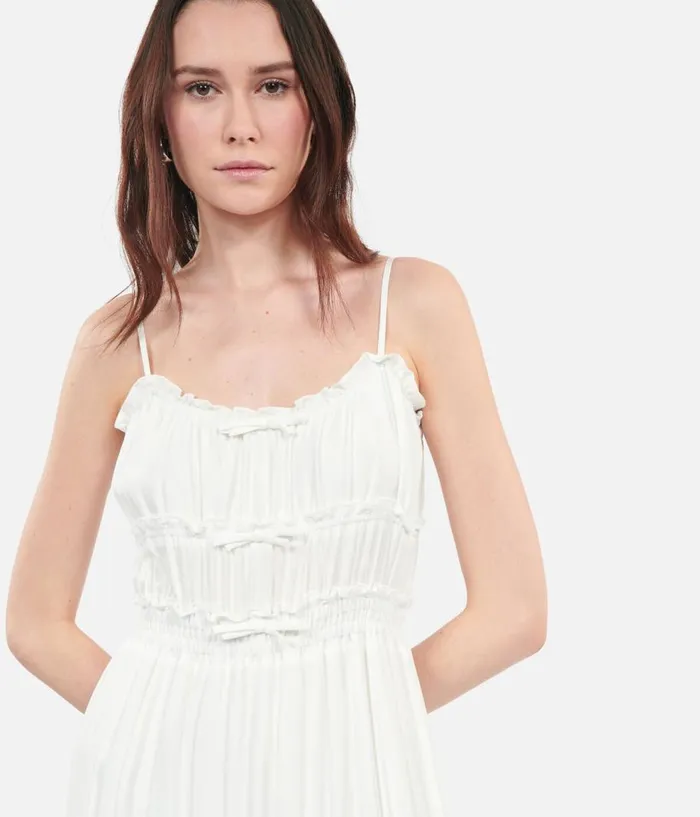 Women Dresses and Jumpsuits THE KOOPLES Long White Dress With Bows Women Dresses and Jumpsuits THE KOOPLES Long White Dress With Bows