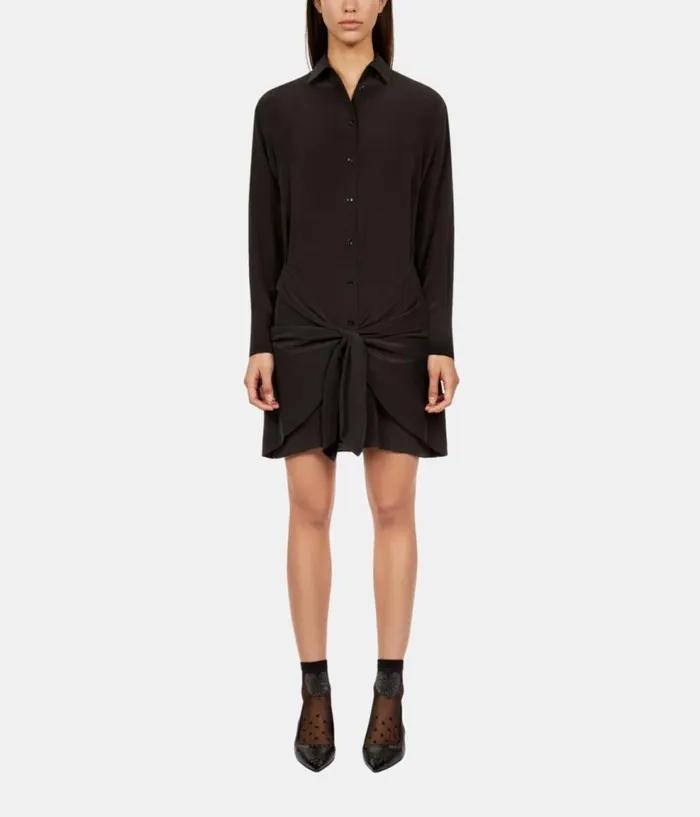Women Dresses and Jumpsuits THE KOOPLES Short Black Shirt Dress With Bow Women Dresses and Jumpsuits THE KOOPLES Short Black Shirt Dress With Bow