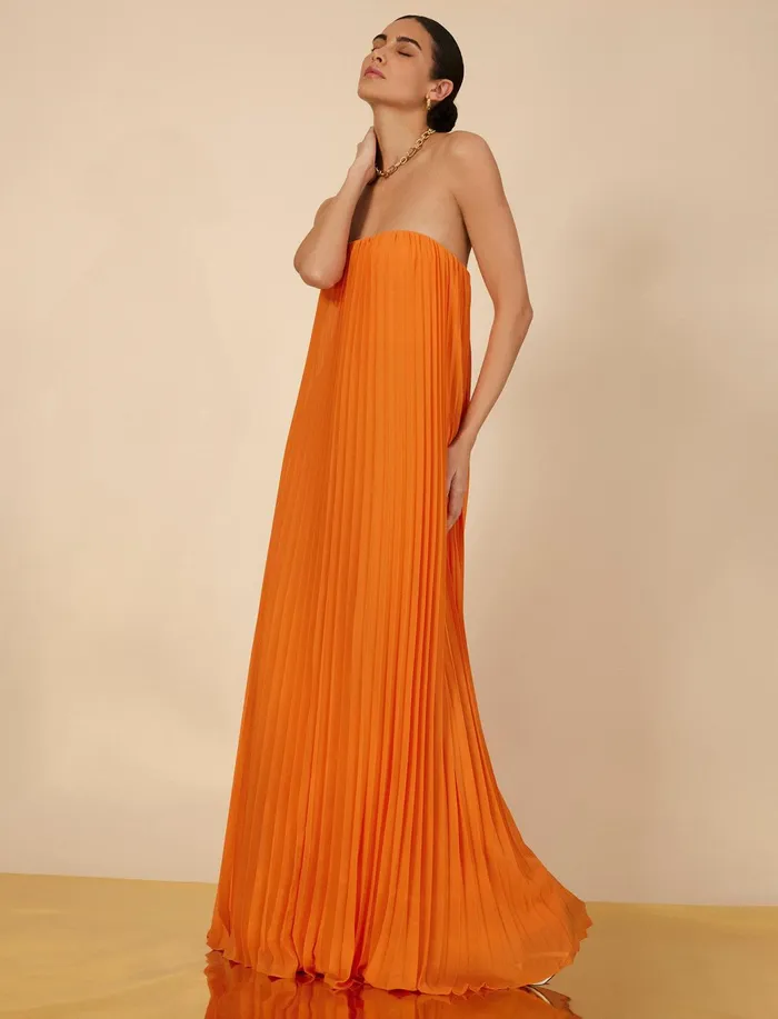 Women Dresses BCBG Cressida Strapless Gown Russet Orange
