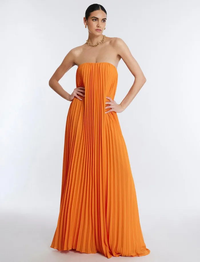 Women Dresses BCBG Cressida Strapless Gown Russet Orange