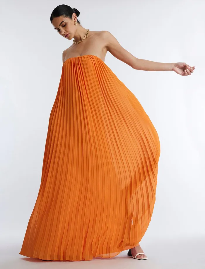 Women Dresses BCBG Cressida Strapless Gown Russet Orange