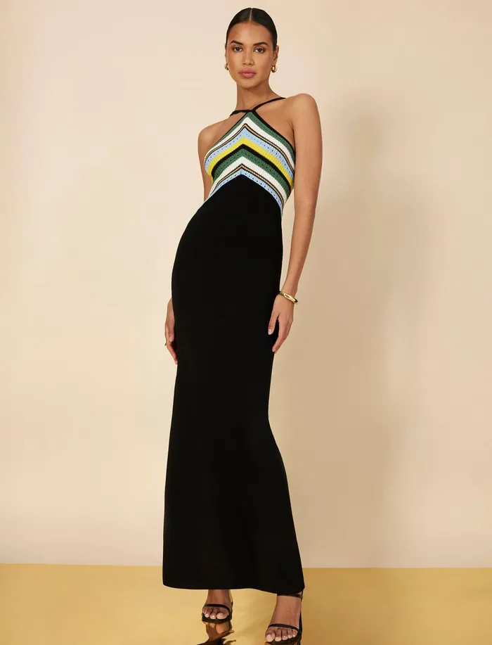 Women Dresses BCBG Fern Knit Dress Black Combo