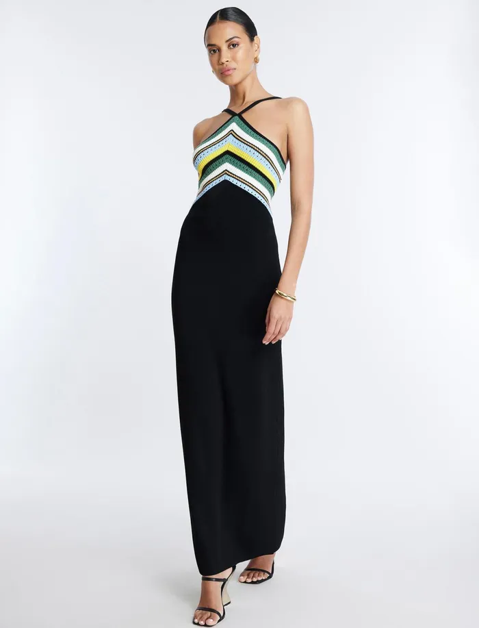 Women Dresses BCBG Fern Knit Dress Black Combo