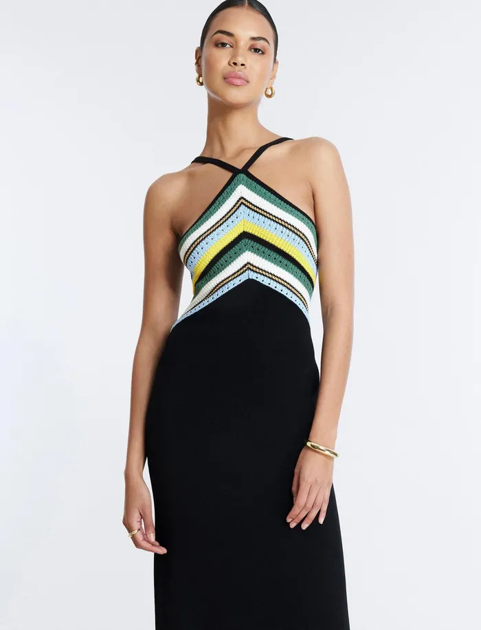 Women Dresses BCBG Fern Knit Dress Black Combo
