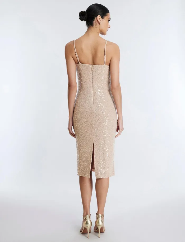 Women Dresses BCBG Georgina Midi Dress Champagne