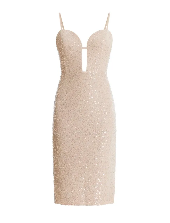Women Dresses BCBG Georgina Midi Dress Champagne