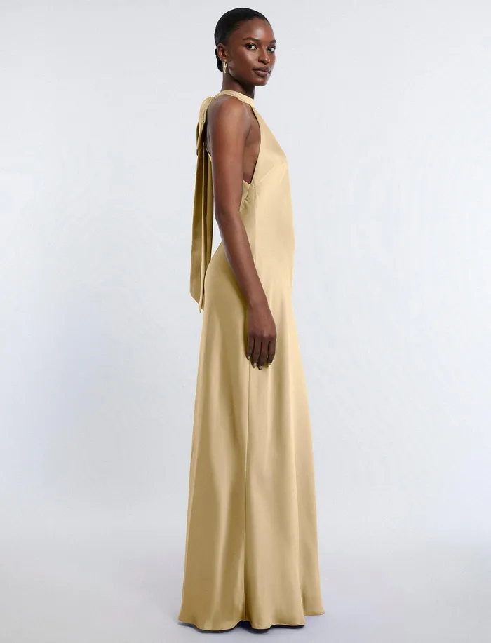 Women Dresses BCBG Peighten Halter Gown Prairie Sand