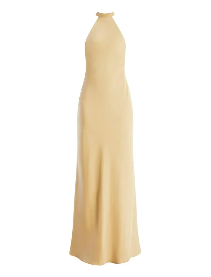 Women Dresses BCBG Peighten Halter Gown Prairie Sand