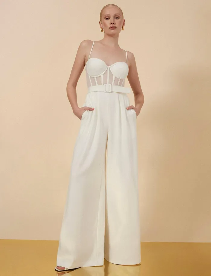 Women Dresses BCBG Roosevelt Bustier Jumpsuit Gardenia