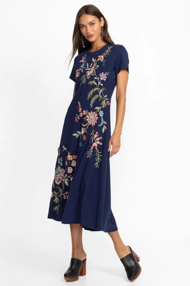 Women Dresses Johnny Was CREW NECK SWING DRESS Blue Night