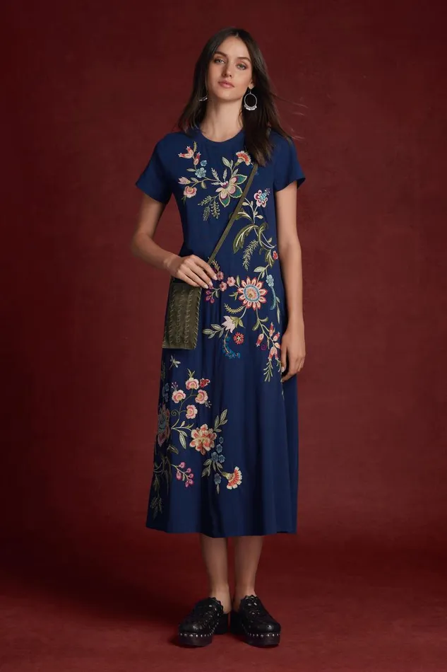 Women Dresses Johnny Was CREW NECK SWING DRESS Blue Night Women Dresses Johnny Was CREW NECK SWING DRESS Blue Night