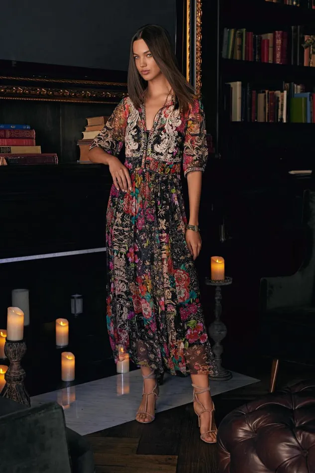 Women Dresses Johnny Was MAZZY SHIRTDRESS Wild Gardenia Night Women Dresses Johnny Was MAZZY SHIRTDRESS Wild Gardenia Night