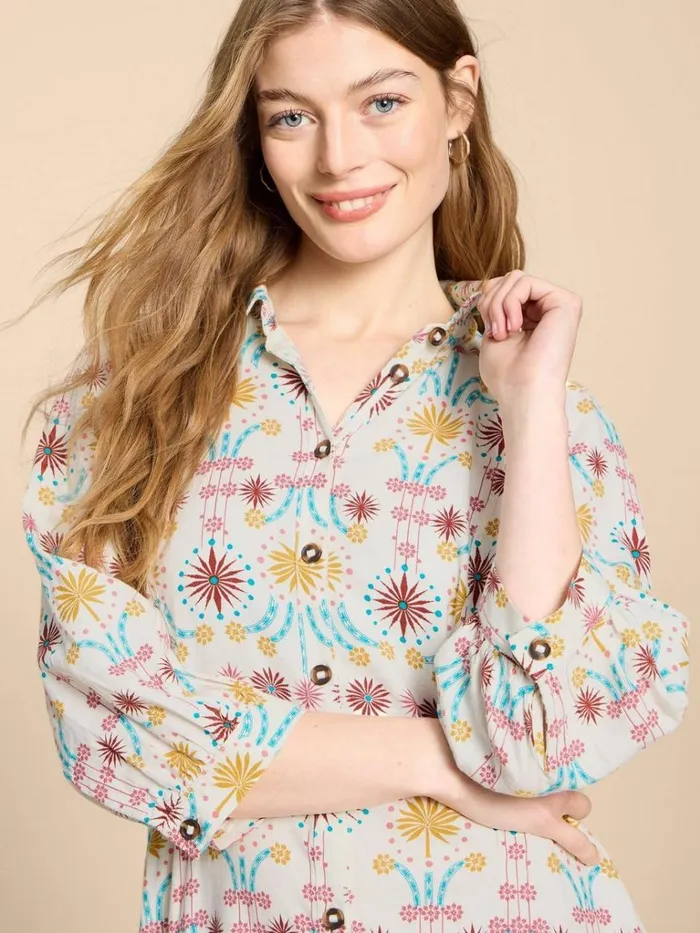Women DRESSES White Stuff Hayden Linen Blend Shirt Dress Natural Print Women DRESSES White Stuff Hayden Linen Blend Shirt Dress Natural Print