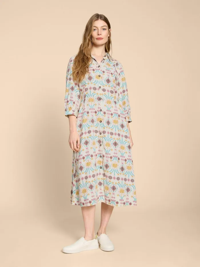 Women DRESSES White Stuff Hayden Linen Blend Shirt Dress Natural Print Women DRESSES White Stuff Hayden Linen Blend Shirt Dress Natural Print