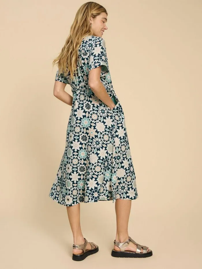 Women DRESSES White Stuff Ivy Linen V Neck Midi Dress Blue Print Women DRESSES White Stuff Ivy Linen V Neck Midi Dress Blue Print