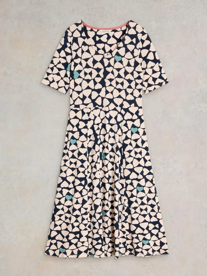 Women DRESSES White Stuff Madeline Midi Jersey Dress Navy Print
