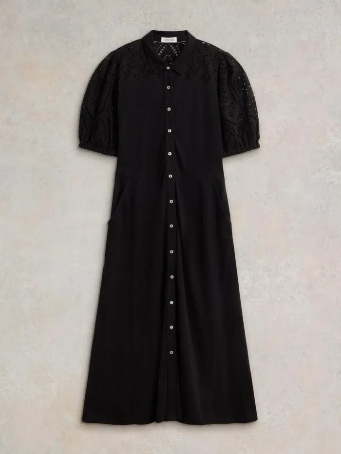 Women DRESSES White Stuff Rua Broderie Shirt Dress Pure Black Women DRESSES White Stuff Rua Broderie Shirt Dress Pure Black