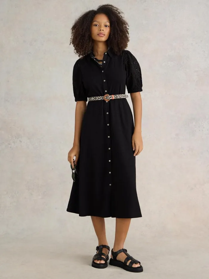 Women DRESSES White Stuff Rua Broderie Shirt Dress Pure Black Women DRESSES White Stuff Rua Broderie Shirt Dress Pure Black