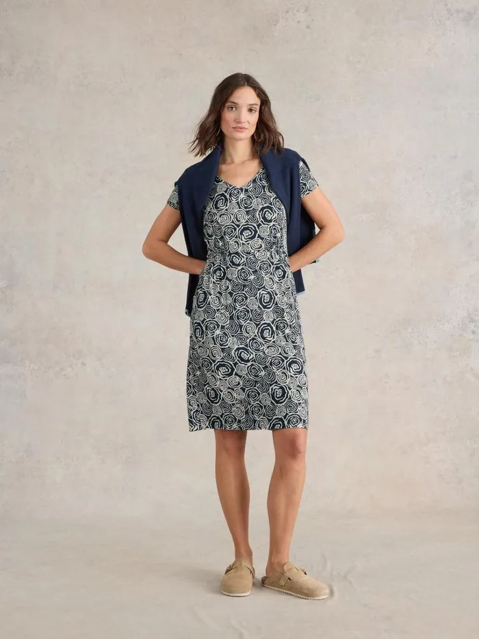 Women DRESSES White Stuff Tallie Knee Length Jersey Dress Navy Print