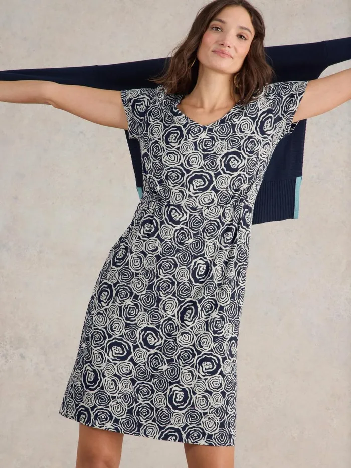 Women DRESSES White Stuff Tallie Knee Length Jersey Dress Navy Print Women DRESSES White Stuff Tallie Knee Length Jersey Dress Navy Print