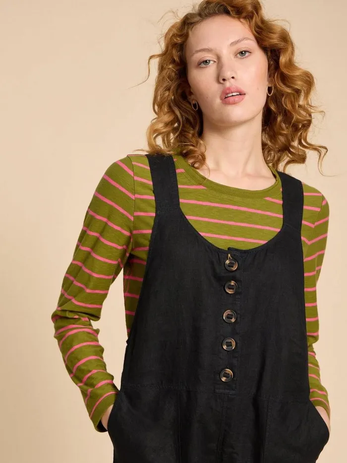 Women DRESSES White Stuff Viola Crop Linen Dungaree Pure Black