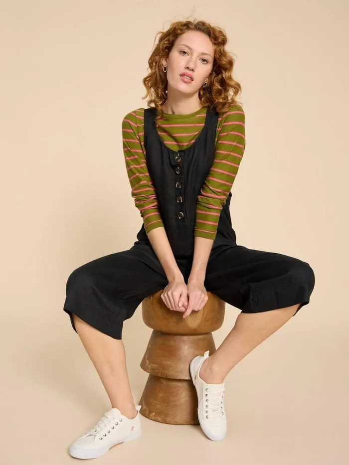 Women DRESSES White Stuff Viola Crop Linen Dungaree Pure Black Women DRESSES White Stuff Viola Crop Linen Dungaree Pure Black