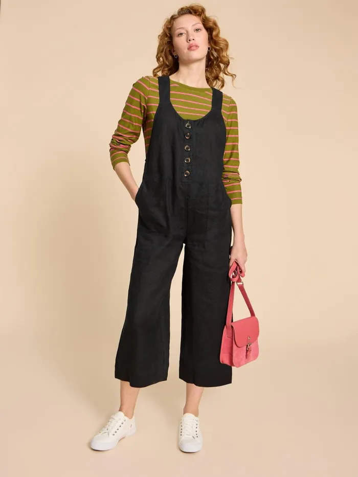 Women DRESSES White Stuff Viola Crop Linen Dungaree Pure Black Women DRESSES White Stuff Viola Crop Linen Dungaree Pure Black