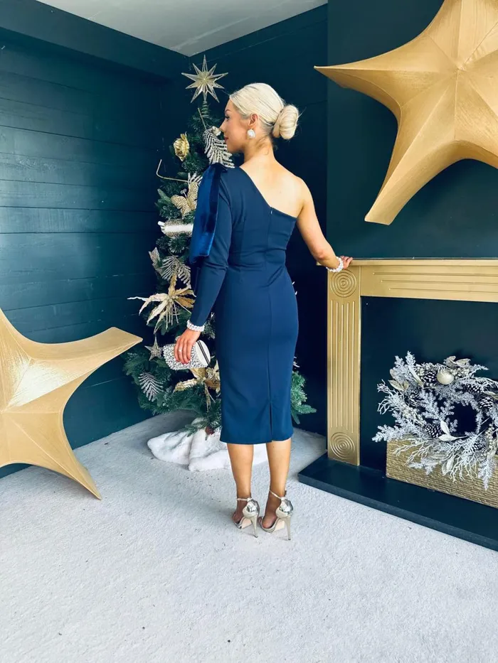 Women Evening Dress Canella Lane Daniella Velvet Detail Occasion Dress Navy