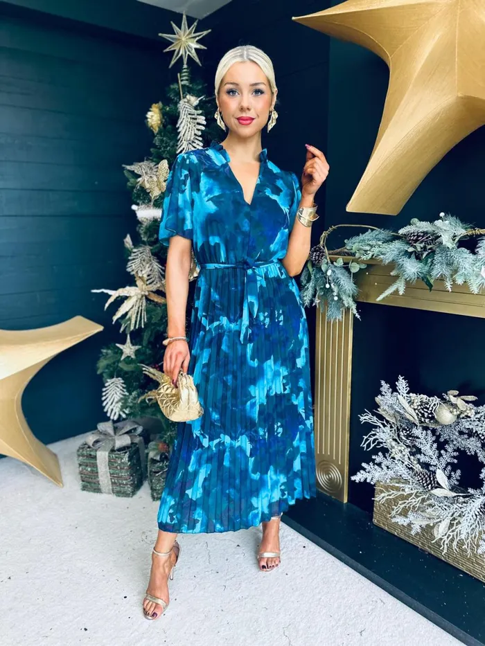 Women Evening Dress Canella Lane Eimear Pleated Midi Dress Marine Blue
