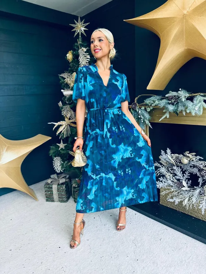 Women Evening Dress Canella Lane Eimear Pleated Midi Dress Marine Blue